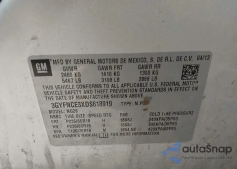 2013 Cadillac Srx Luxury Collection from USA, damaged, VIN 3GYFNCE3XDS618919